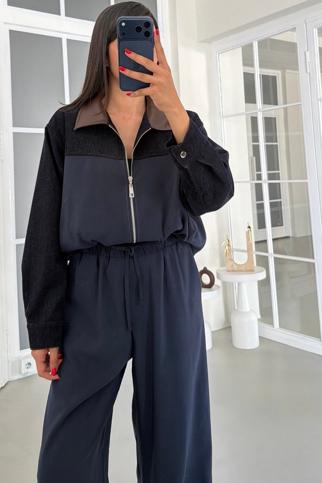 Premium Jacket Elastic Waist Trousers Tencel Two-Piece Set