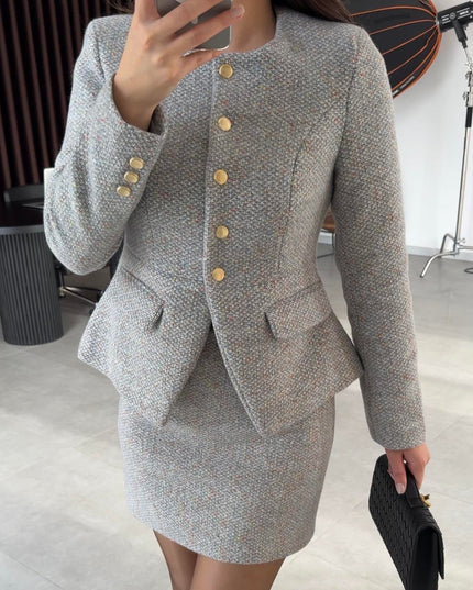 Vanessa Tweed Jacket/Skirt Set - Gray