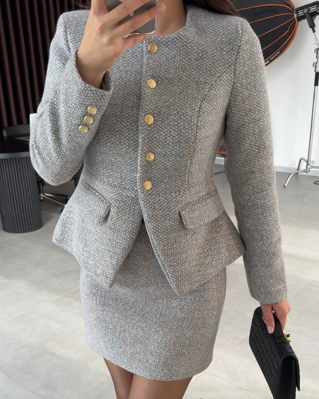 Vanessa Tweed Jacket/Skirt Set - Gray