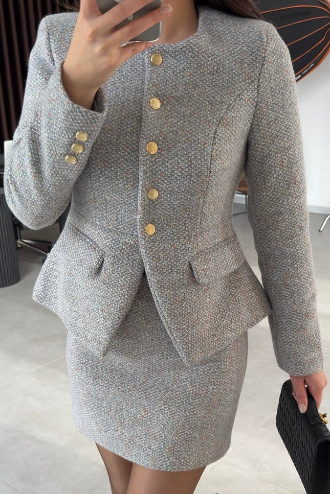 Vanessa Tweed Jacket/Skirt Set - Gray