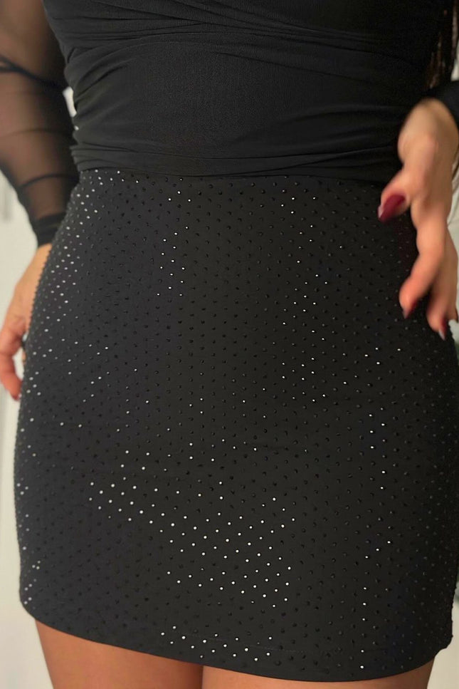 Luxury Quality Black Stoned Skirt