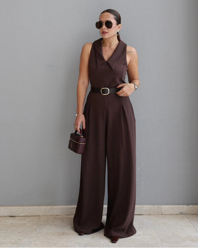 Sila Belted Shirt Collar Jumpsuit