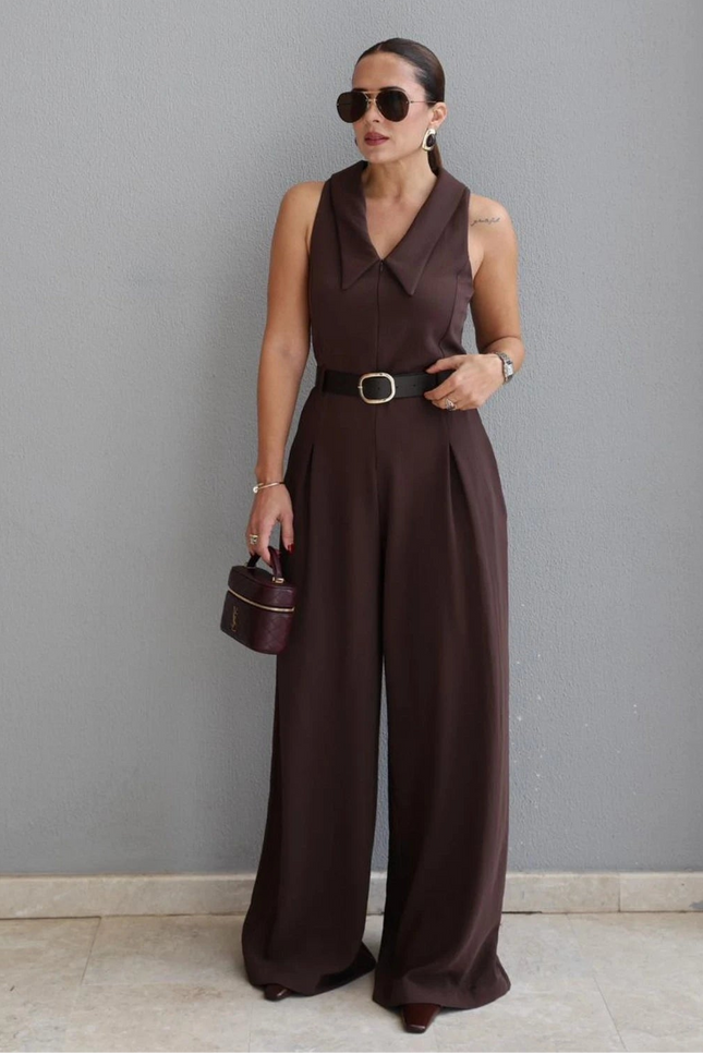 Sila Belted Shirt Collar Jumpsuit