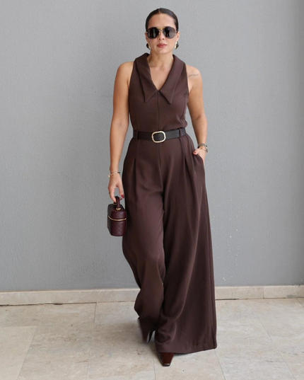 Sila Belted Shirt Collar Jumpsuit