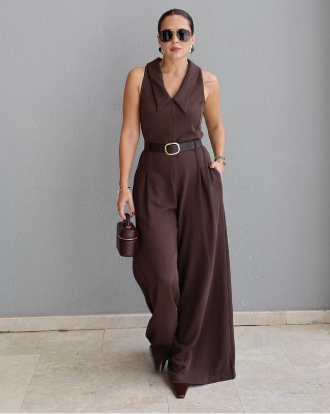 Sila Belted Shirt Collar Jumpsuit