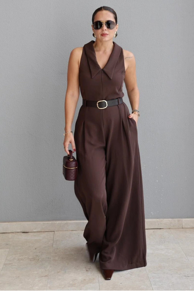 Sila Belted Shirt Collar Jumpsuit