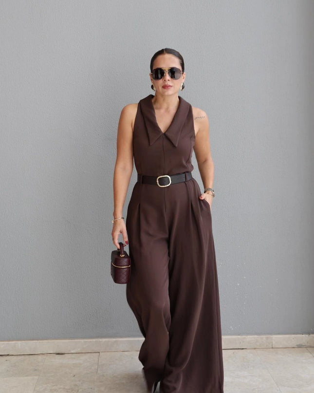 Kemerli Gömlek Yaka Tulum