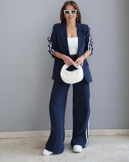 Melissa Striped Detail Blazer and Pants Set