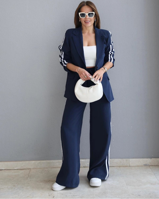 Melissa Striped Detail Blazer and Pants Set