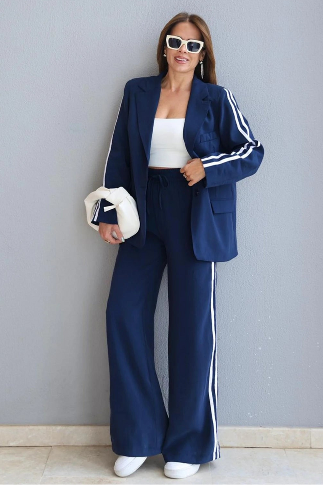 Melissa Striped Detail Blazer and Pants Set