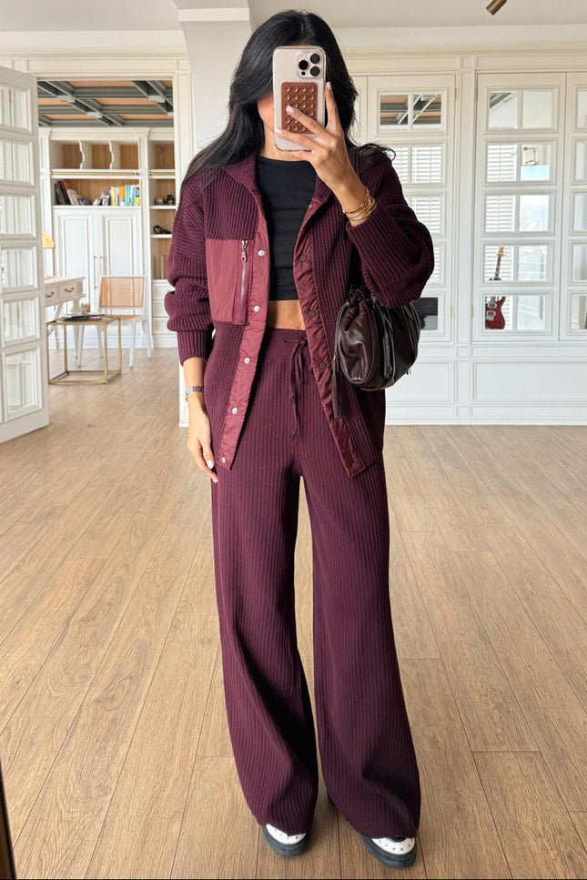 Sama Premium Knit Set - Burgundy