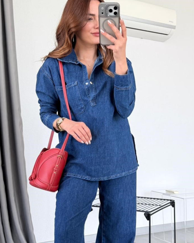 Serena Premium Denim Suit with Slit Detail