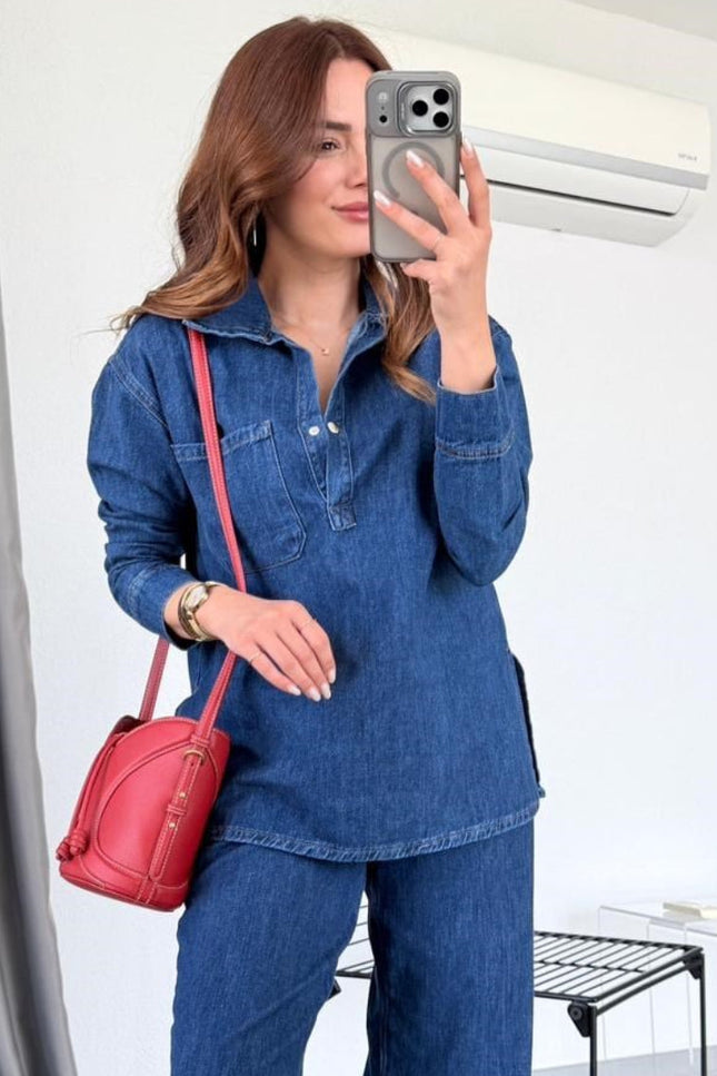 Serena Premium Denim Suit with Slit Detail
