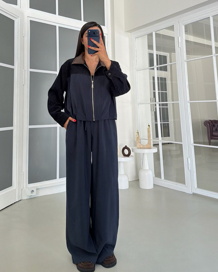 Premium Jacket Elastic Waist Trousers Tencel Two-Piece Set