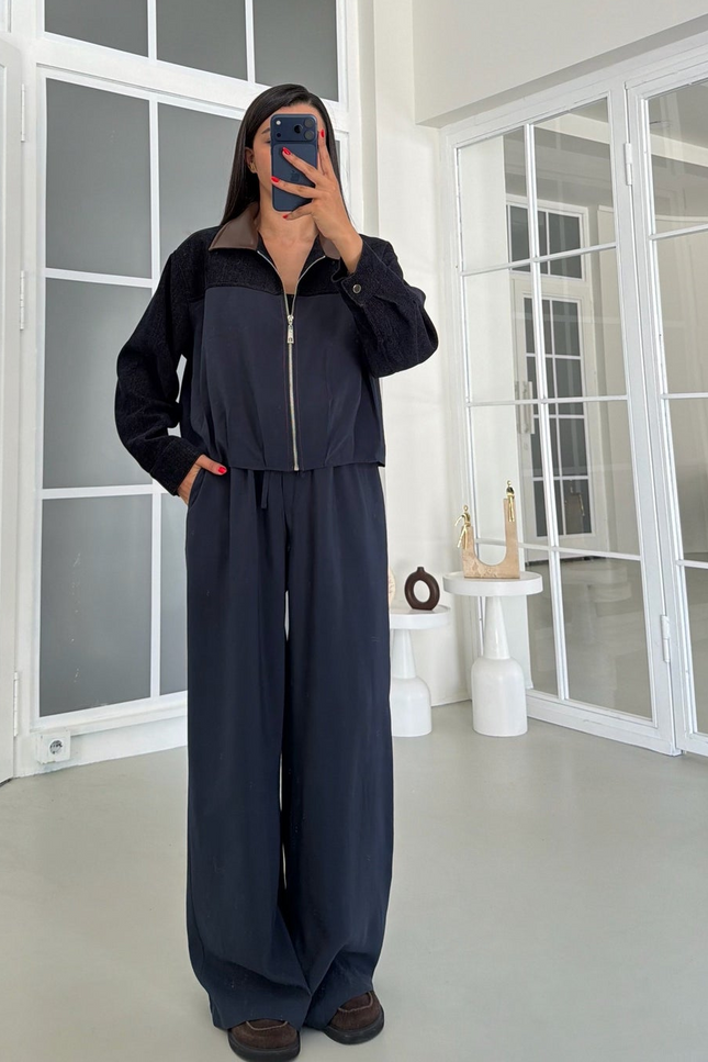 Premium Jacket Elastic Waist Trousers Tencel Two-Piece Set
