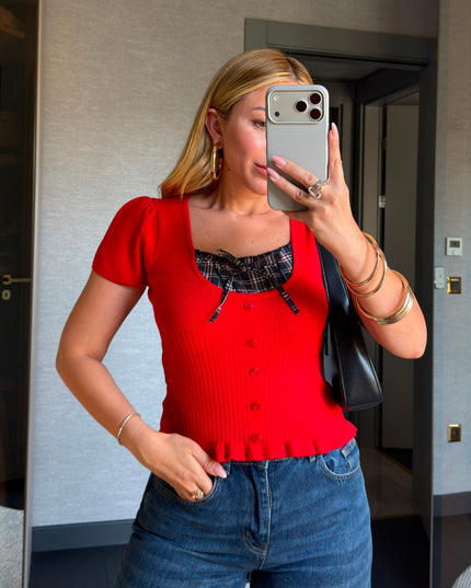 Collar-Detail Knit Blouse