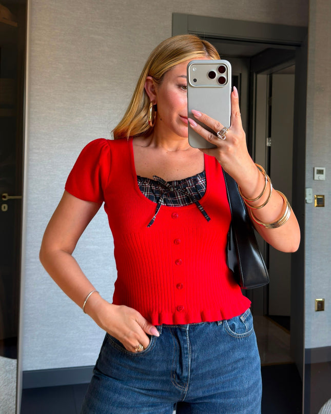 Collar-Detail Knit Blouse