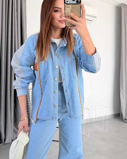 Solena Denim Suit Detail at the Front