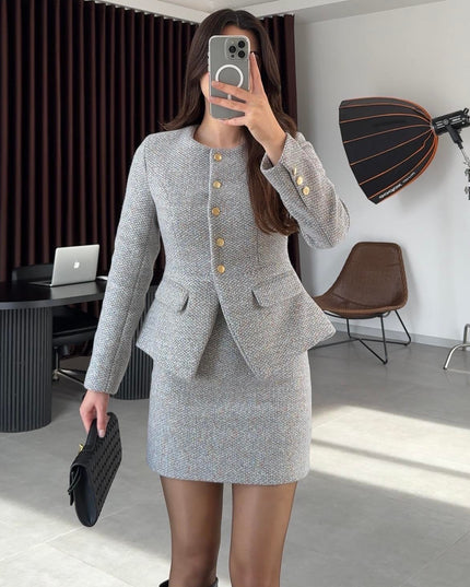 Vanessa Tweed Jacket/Skirt Set - Gray