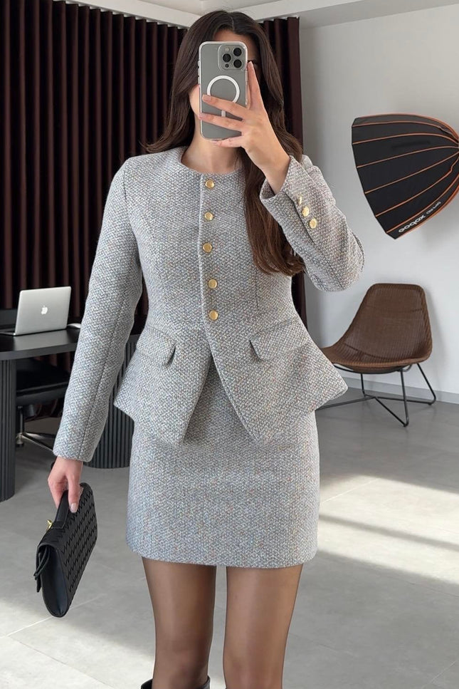 Vanessa Tweed Jacket/Skirt Set - Gray