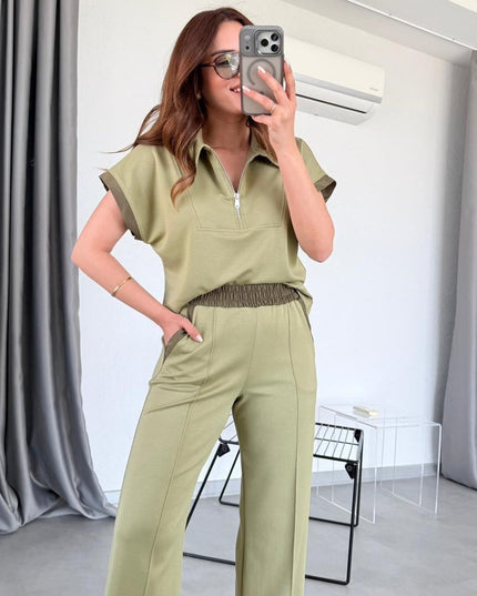 Tatiana Polo Collar Sweatshirt and Pants Set