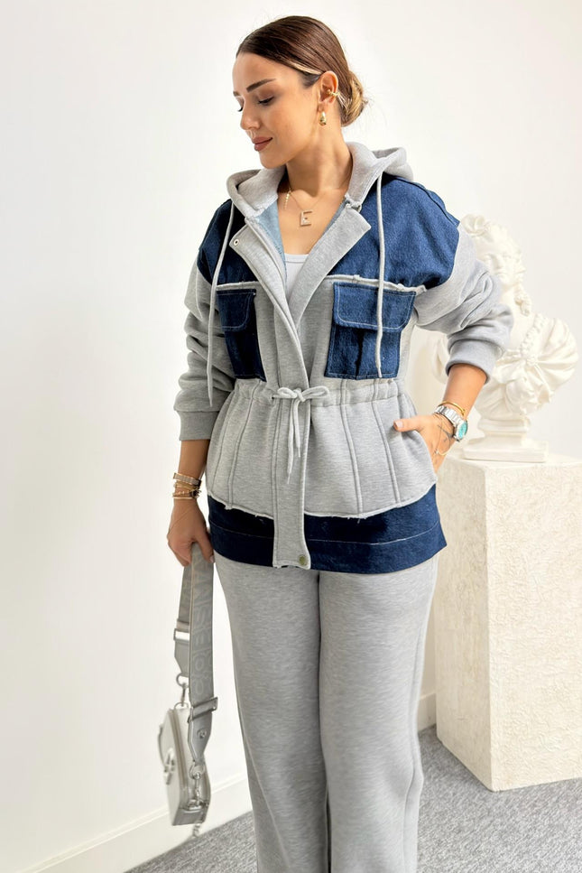 Herne Fleece-Lined Denim Trimmed TWS Model Tracksuit Set for Women