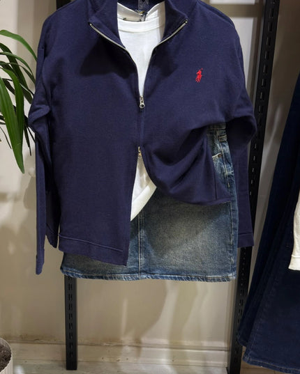 Navy Double-Zip Soft Knit Cardigan