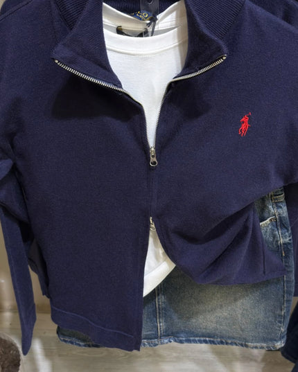 Navy Double-Zip Soft Knit Cardigan