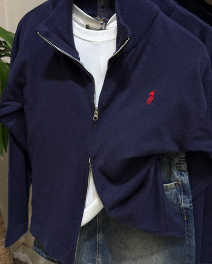 Navy Double-Zip Soft Knit Cardigan