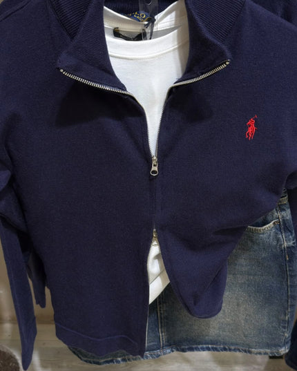 Navy Double-Zip Soft Knit Cardigan