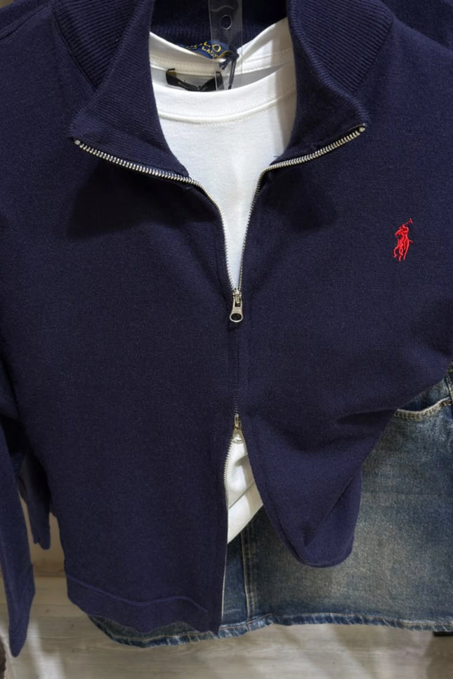 Navy Double-Zip Soft Knit Cardigan