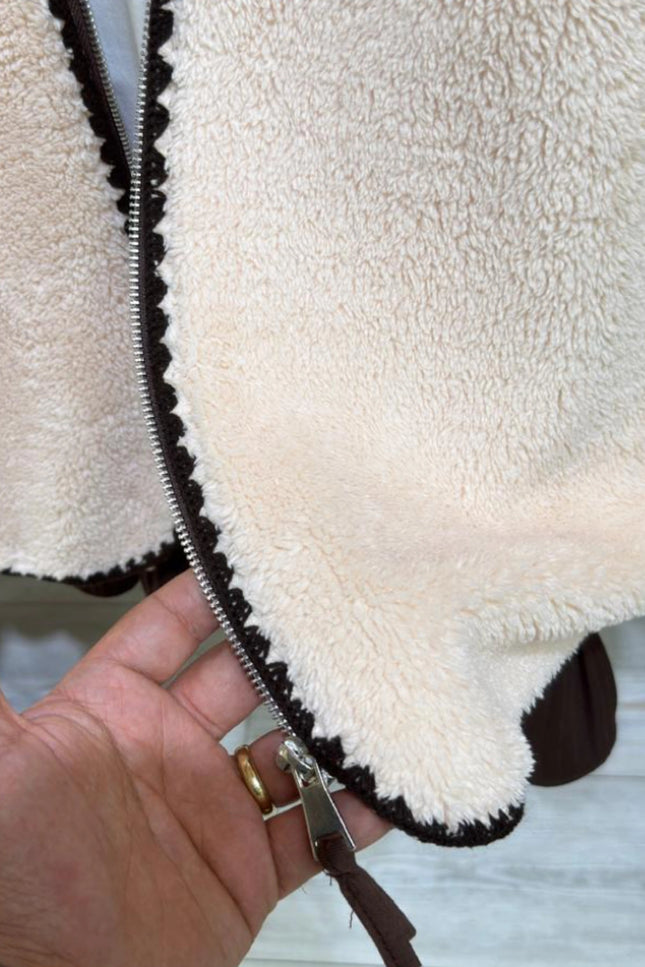 Presy Brown Striped Plush Coat