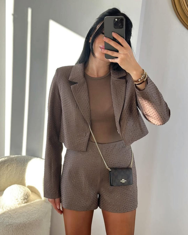 VitaLuxe Brown Stone Short With Jacket Set
