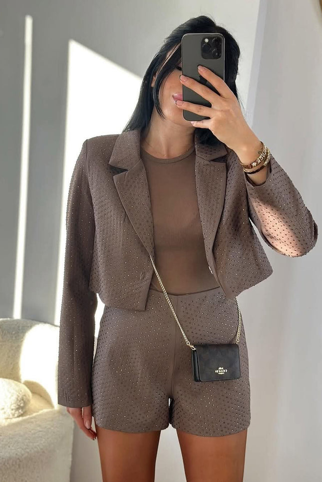 VitaLuxe Brown Stone Short With Jacket Set