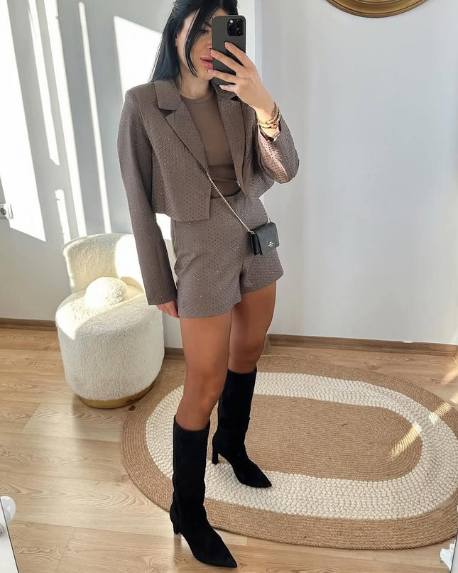 VitaLuxe Brown Stone Short With Jacket Set