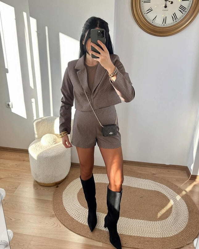 VitaLuxe Brown Stone Short With Jacket Set