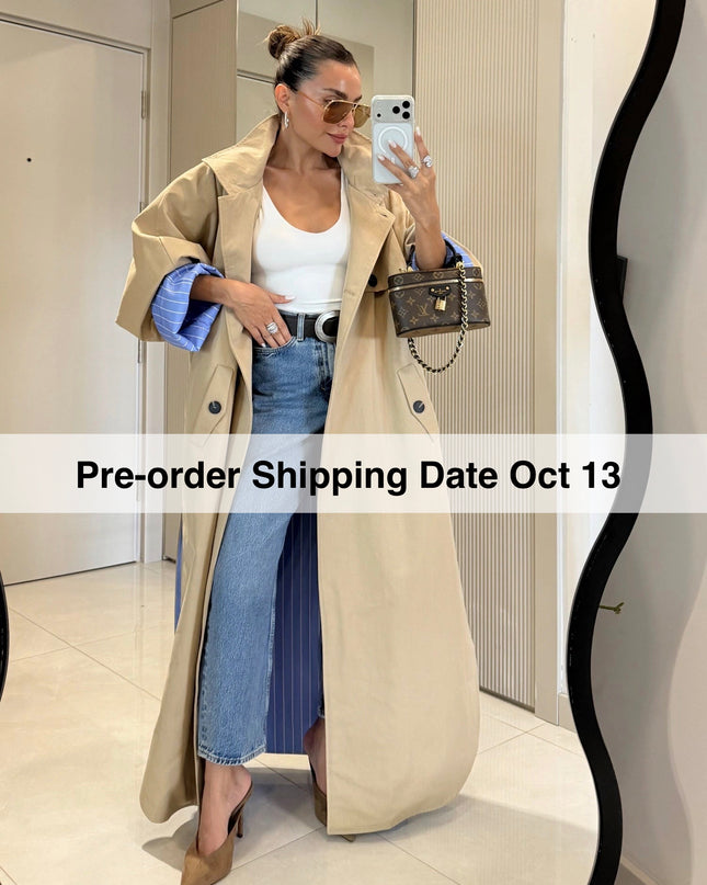 Hanger Striped Lined Oversize Long Trench Coat