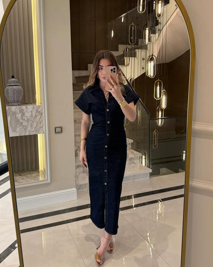 Draped Design Denim Midi Dress