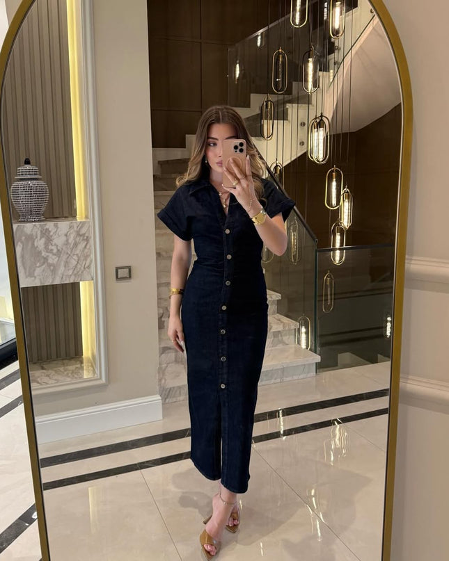 Draped Design Denim Midi Dress