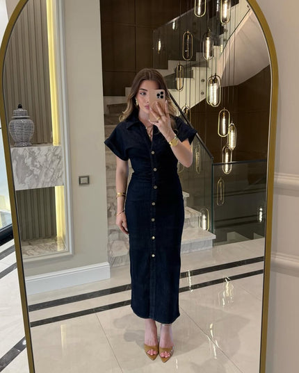 Draped Design Denim Midi Dress