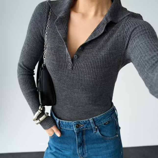 Polo Neck 6 Button Sweater - Anthracite