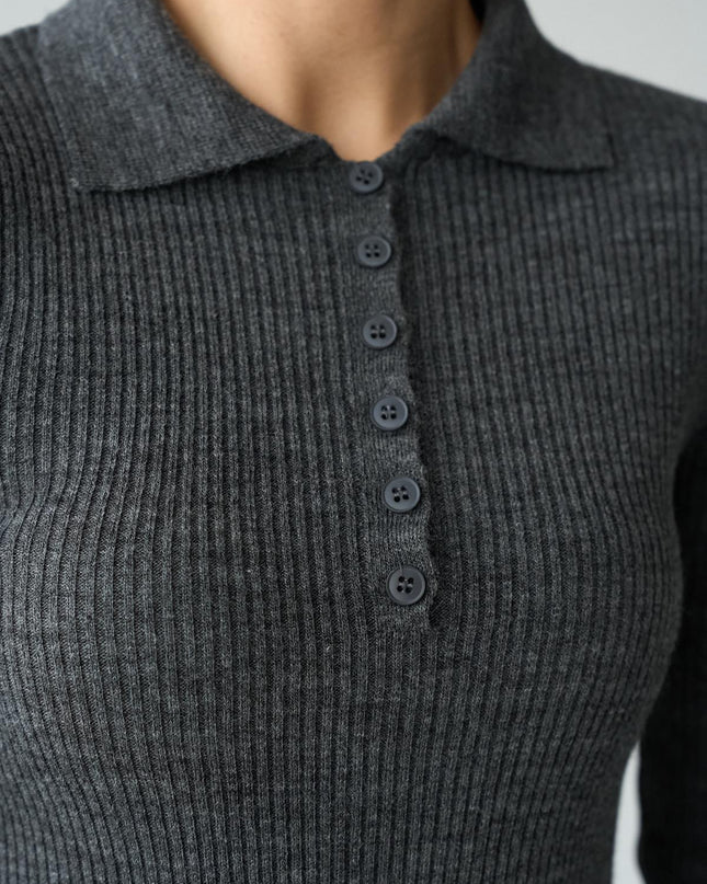 Polo Neck 6 Button Sweater - Anthracite