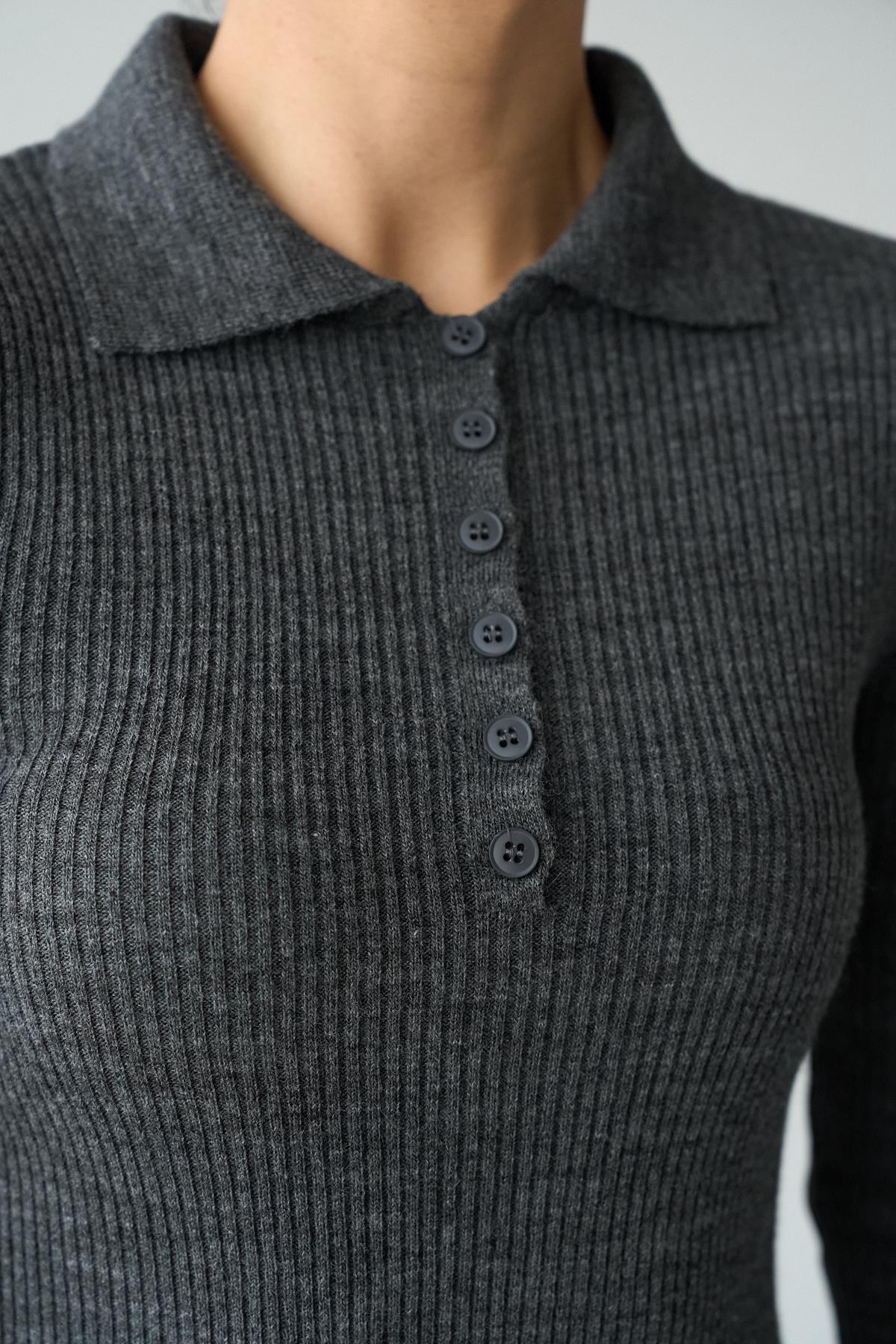 Polo Neck 6 Button Sweater - Anthracite