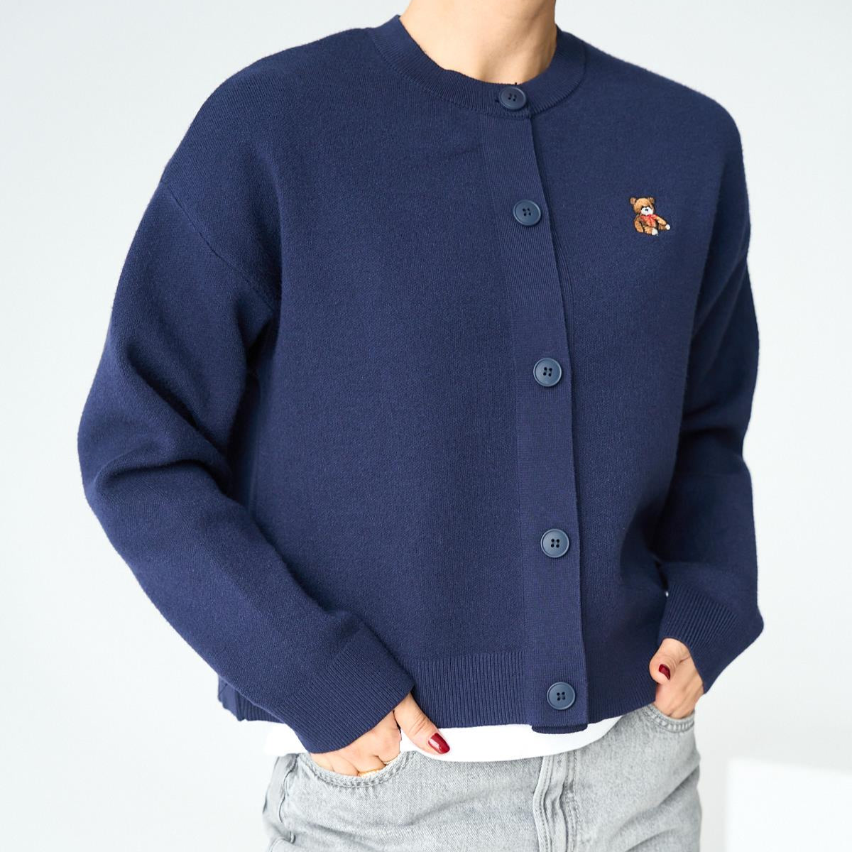 Crew Neck 5 Button Cardigan