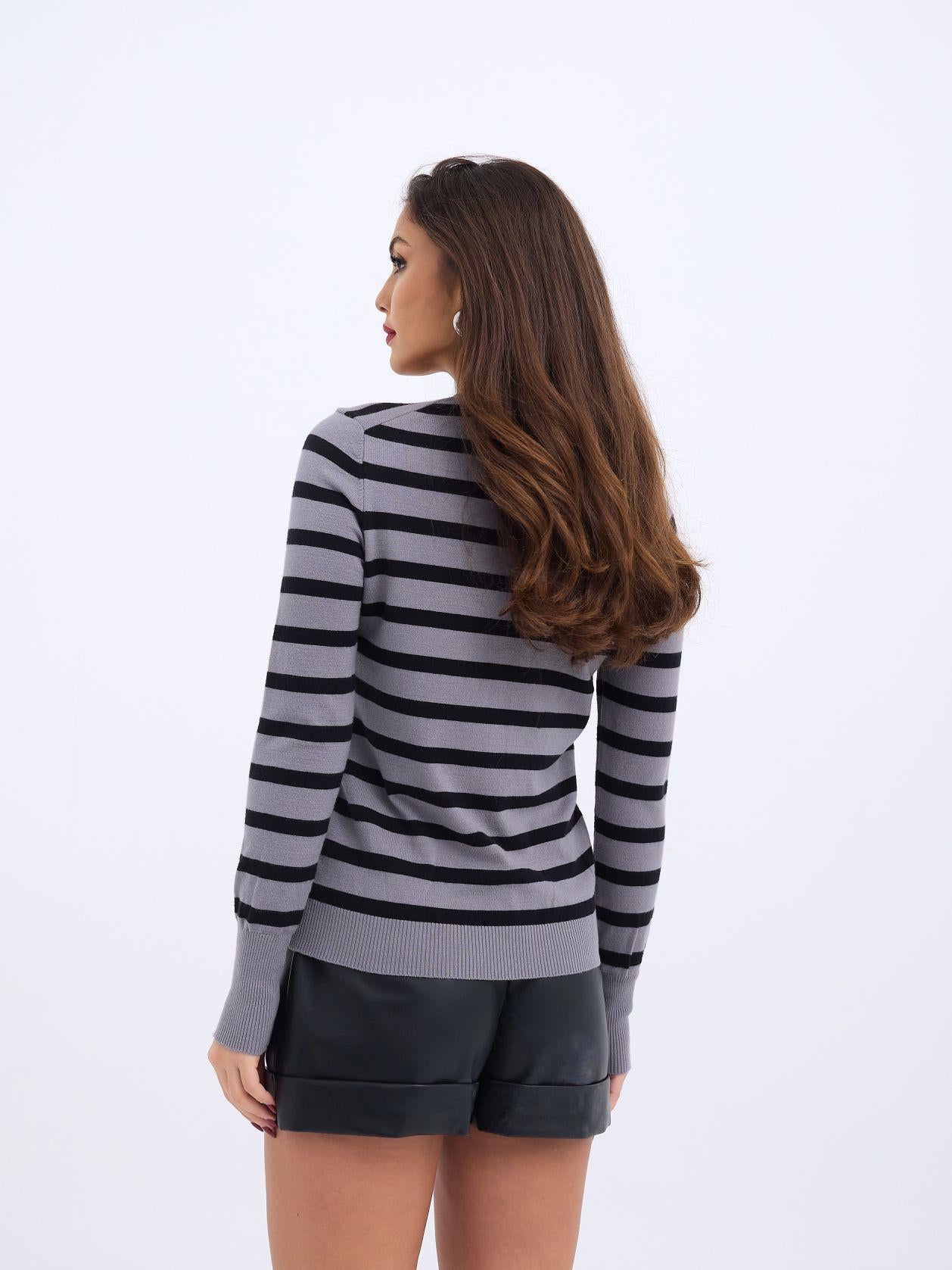 Knitwear striped sweater - Gray/Black