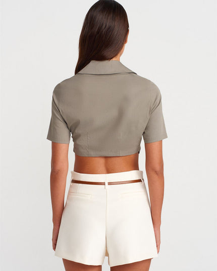 Crop Shirt With Pocket Detailed