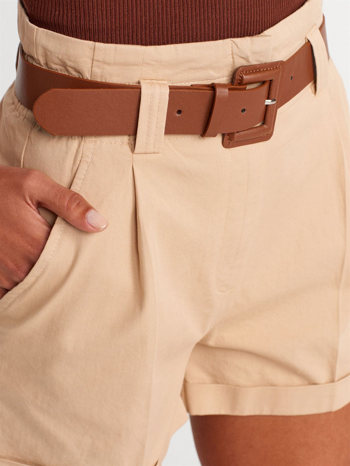 Belted Shorts Elastic Waist