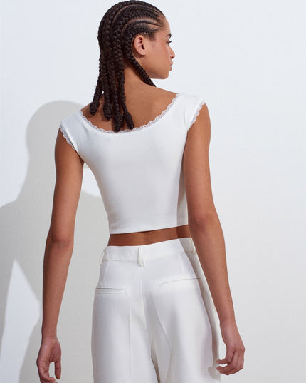 Lace Detailed Open Shoulder Top