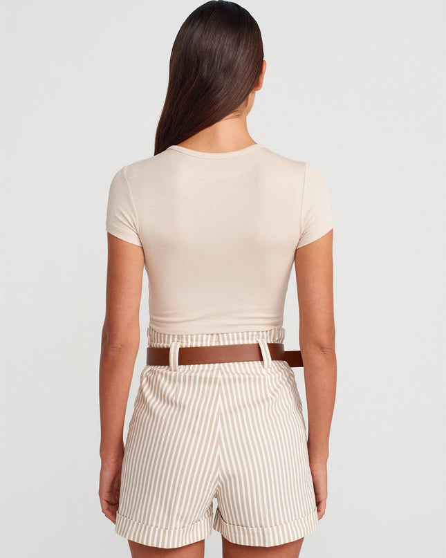 Short Striped Beige and White
