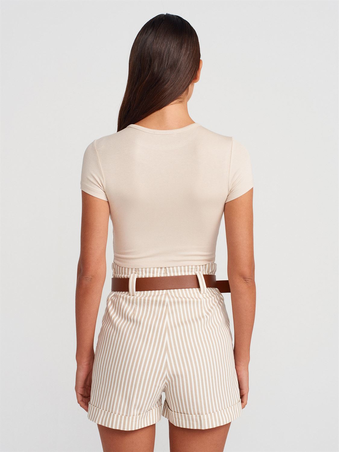 Short Striped Beige and White